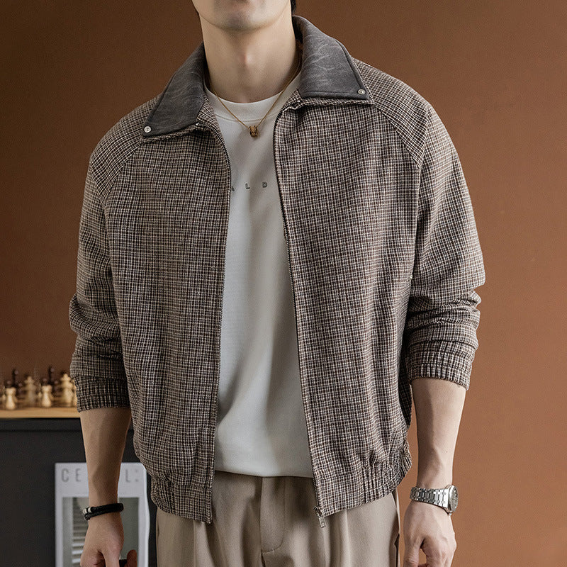 Plus-Size Men's Trendy Lapel Jacket Coat for Big Guys, Loose Outerwear for Spring and Autumn, High-End Feel