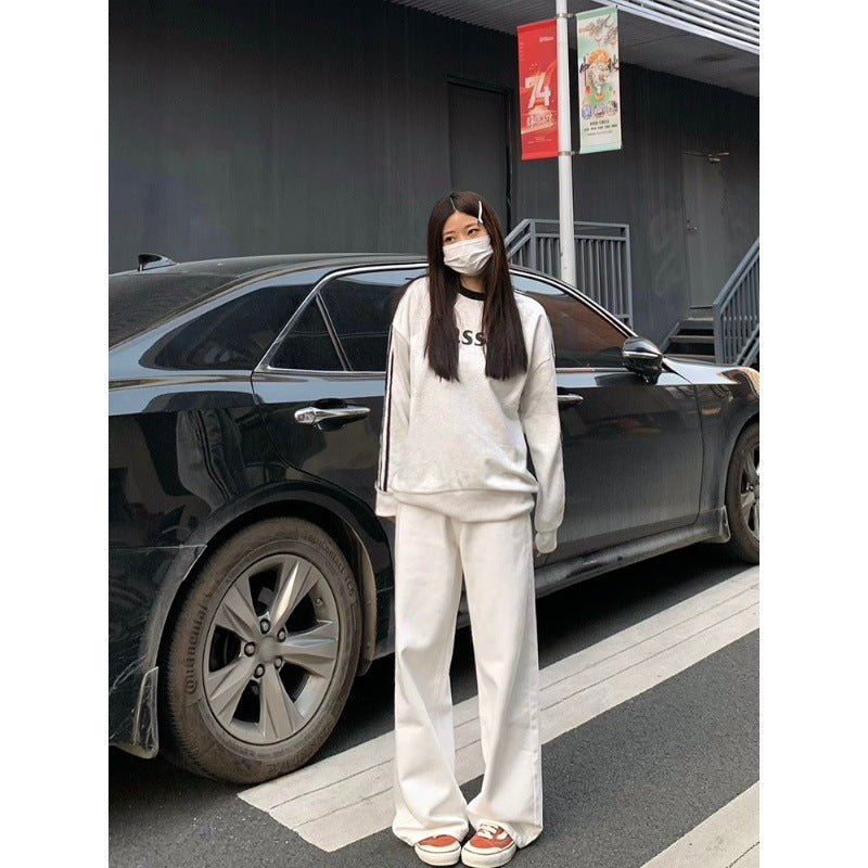 White Drapey Wide-Leg Jeans for Women, Loose Summer New High-Waisted Design Straight Pants, Slimming Floor-Length Pants