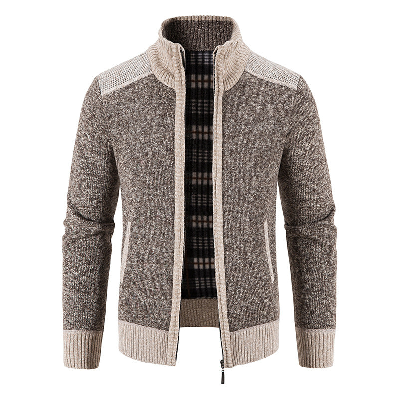 Amazon men's autumn and winter clothing stand collar sweater coat thickened sweater trend green cardigan sweater warm