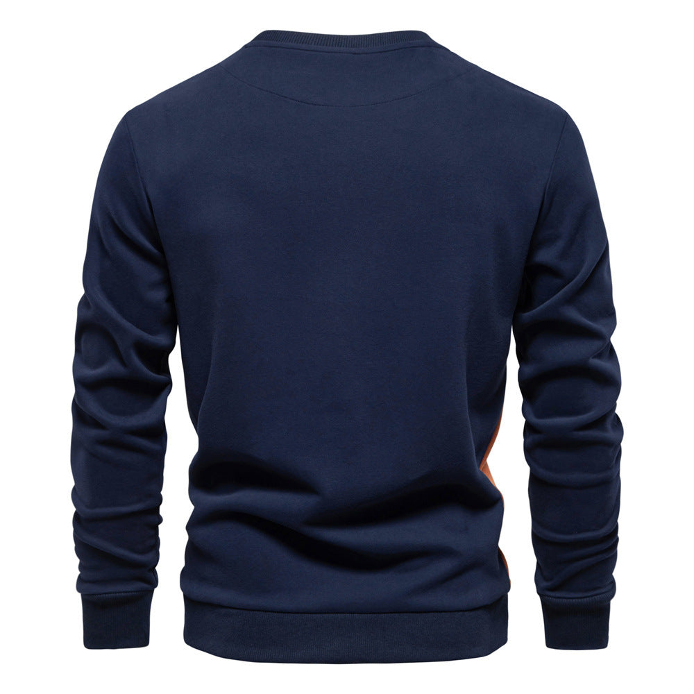 Autumn Sports Men's Long-Sleeved Men's New Splicing Casual Pullover Slim Sweatshirt Round Neck 2024 Cotton