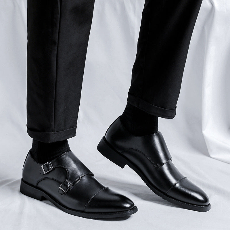 2023 New Style Buckle Business Formal Leather Shoes Men's British Derby Shoes Youth Wedding Shoes 8159-R