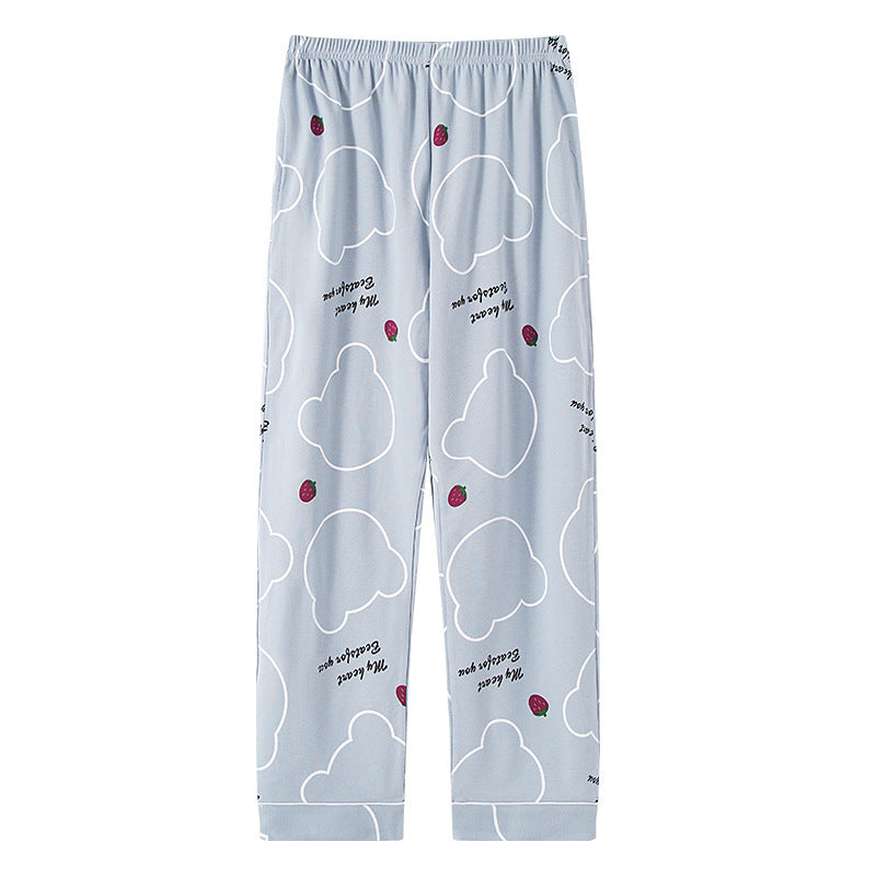 Pure Cotton Spring and Summer New Style Pajamas for Women, High-Waisted, Sweet and Fresh Trousers, Widened Large Size Casual Home Pants for Going Out