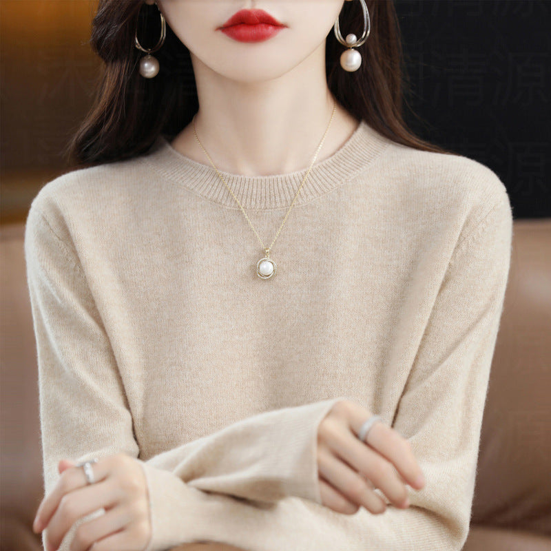 Sweater Women's Autumn and Winter Round Neck Knitted Sweater Women's Thin Long-Sleeved Bottoming Sweater Cross-Border Sweater Women's Non-Wool Knitted Sweater