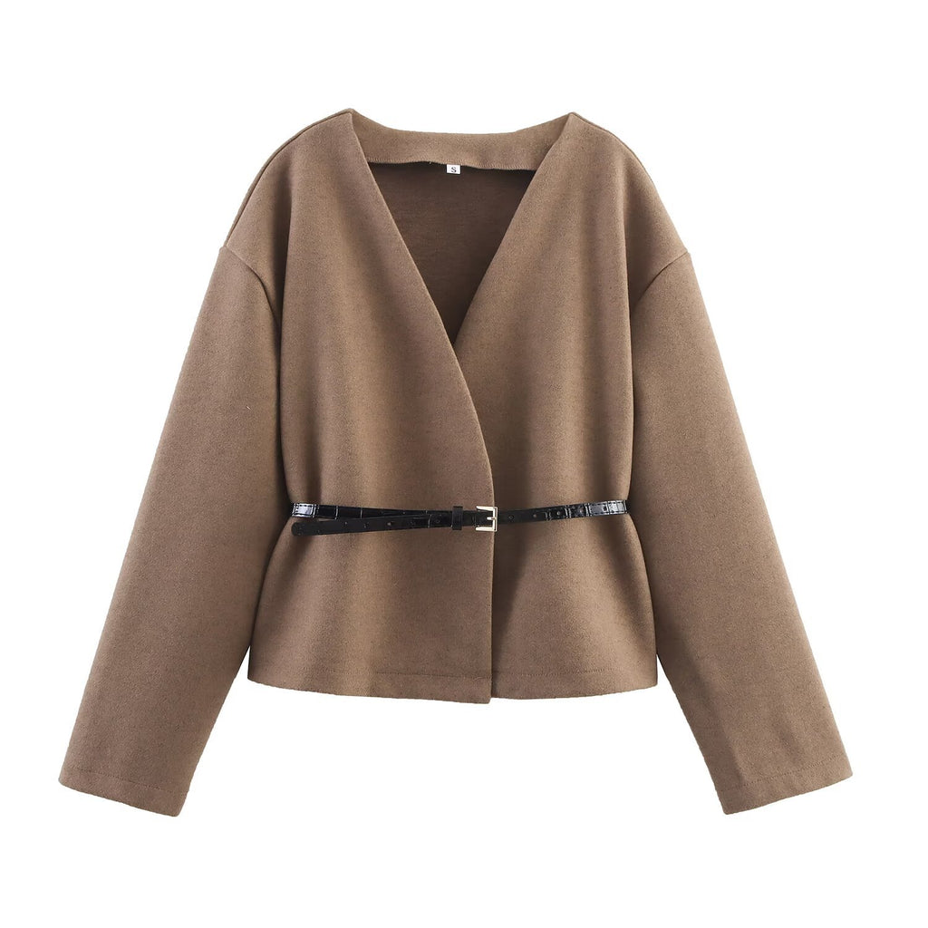 Za Export Wholesale European and American Style French Women's Clothing Belt Soft V Neck Long-Sleeved Jacket 1255837