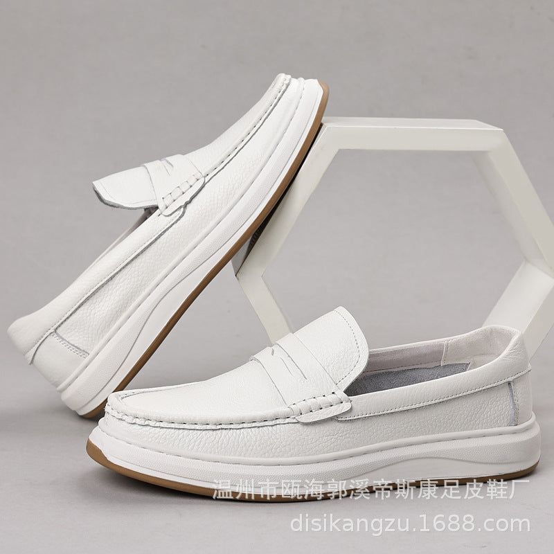 2025 Summer Men's Genuine Leather Casual Loafers Slip-On Driving Shoes Lychee Pattern Leather Shoes Breathable Non-Slip