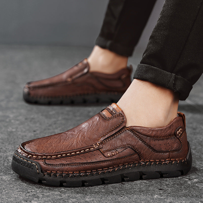 2025 Autumn New Model Hand-Stitched Men's Shoes, Large Size Export Casual Slip-On Men's Leather Shoes, Lazy Shoes