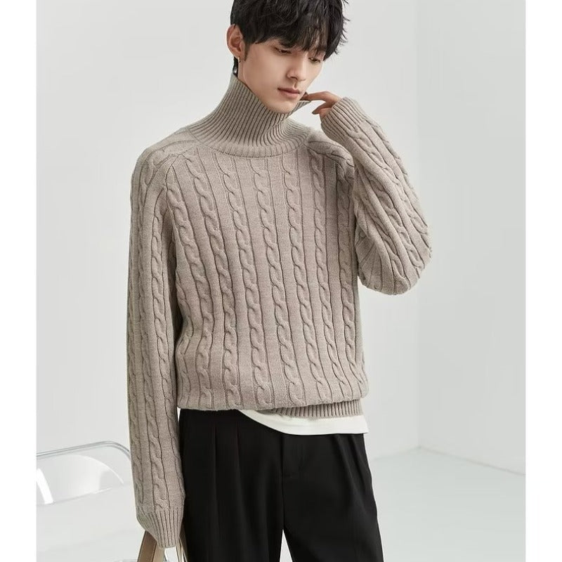 Reversible turtleneck solid color sweater men's winter loose loose bottoming sweater light mature men's fashion sweater