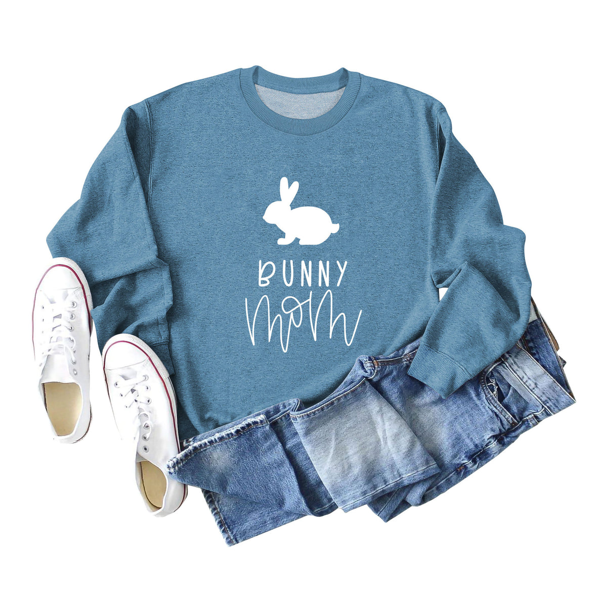 Amazon Cross-Border Export European and American Fashion Bunny Mom Fun Casual Women's Loose Long-Sleeved Round Neck Sweatshirt