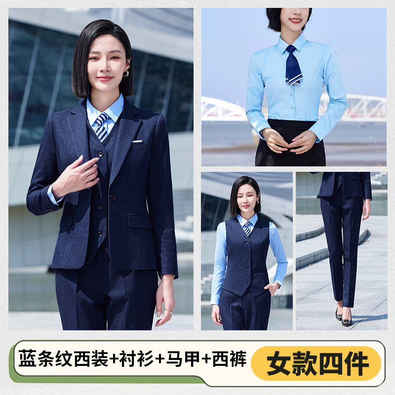 Thickened Elastic Stripe Suit Men's and Women's Same Style Advanced Sense Teachers' Business Wear Suit suit Civil Servant Work Clothes