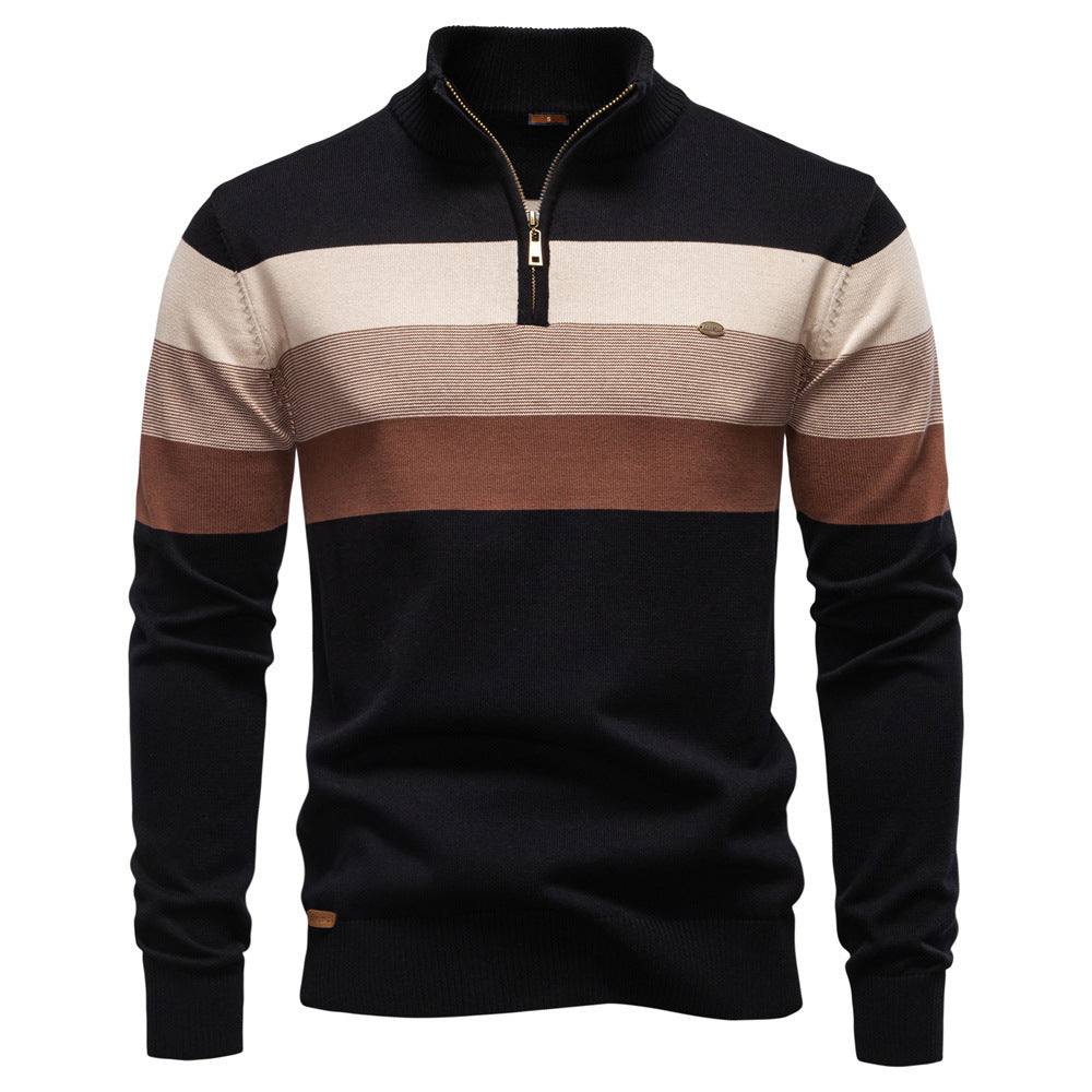 Cross-Border Pullover Knitwear New Open-Chest Stand-Up Collar Men's Sweater Men's Autumn and Winter European and American Khaki