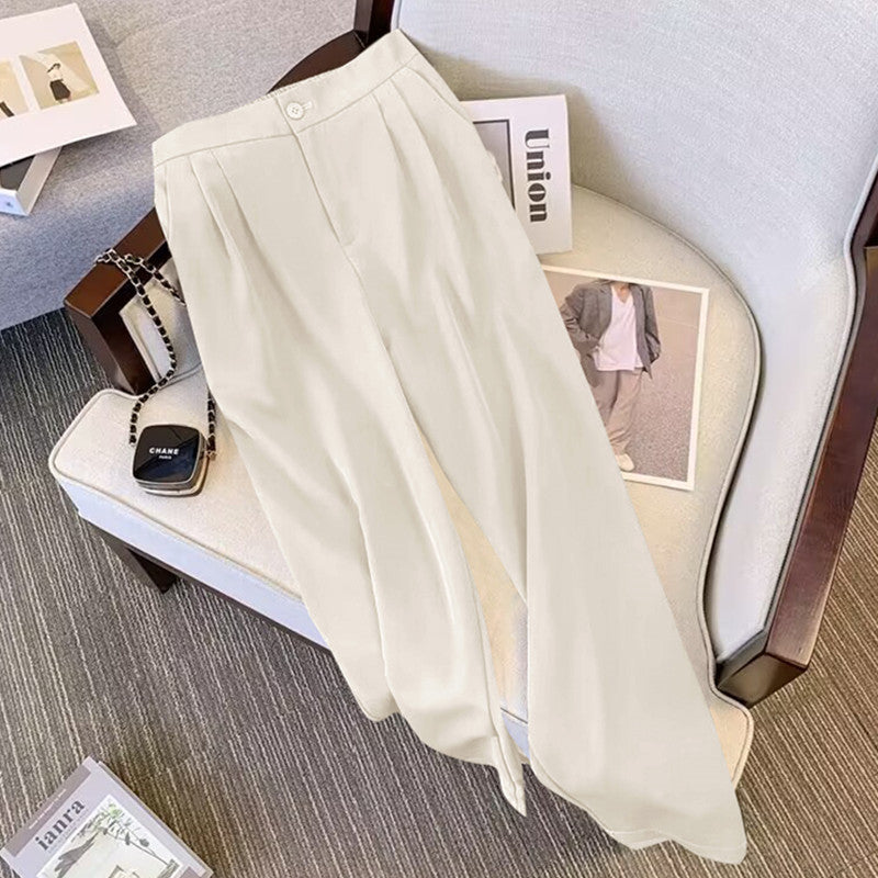 2024 Spring and Autumn New Straight Leg Wide Leg Pants Women's chubby girl Casual High Waist Pants Sag Casual Slimming Loose