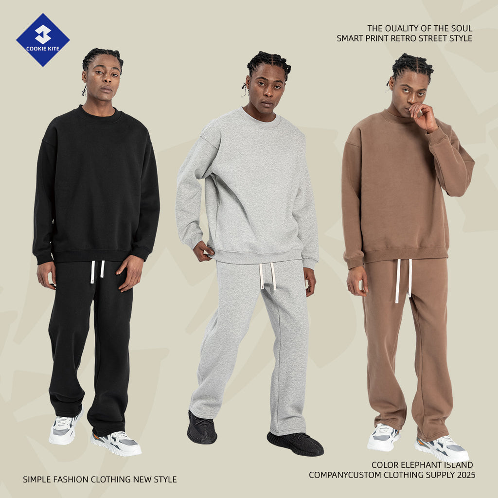 Cai Xiang Island Men's Clothing | 350g Fleece-Lined Crewneck Sweatshirt for Men, Oversized Autumn and Winter Style, Trendy Brand Loose Fit Men's Top.