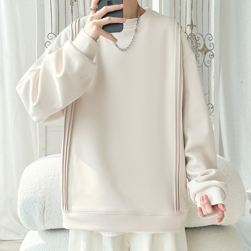 Sweater Men's 2025 Spring New Fashion Brand Loose All-match Solid Color Inner Base Shirt Long Sleeve Men's Round Neck Sweater