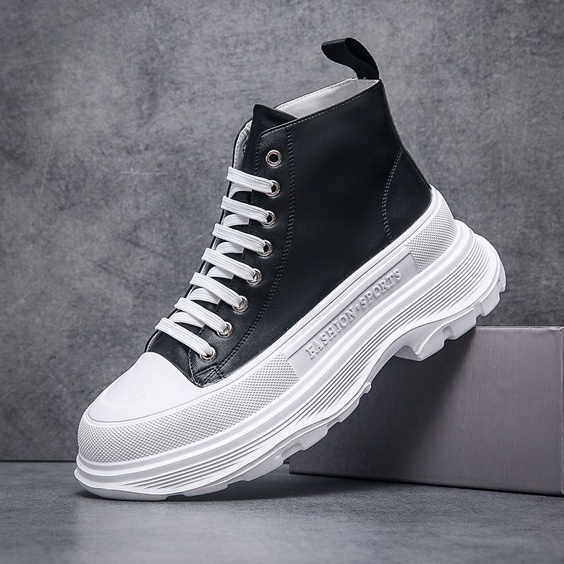 Men's Ankle Boots Autumn New Thick Sole Height Increased High Top Casual Fashion White Fashion Boots Wenzhou Men's Shoes Live