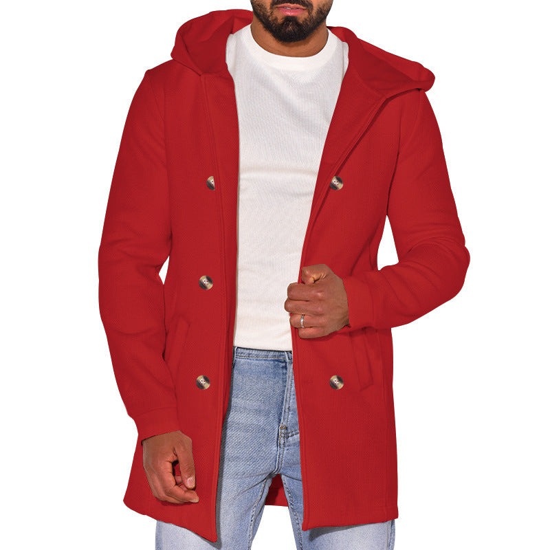 Independent Station Hot Selling 2024 Amazon Men's Hooded Double-breasted Casual Coat Woolen Coat Men's Coat Spring and Autumn