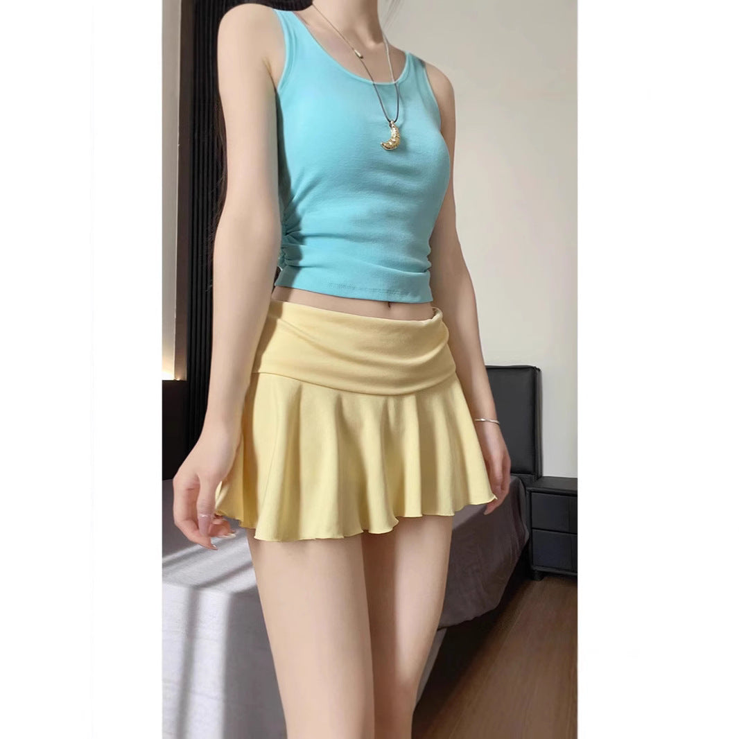 Black Sports Tennis Shorts for Women Summer New High-Waisted A-Line Shorts for Small People Anti-Exposure Pants and Skirts