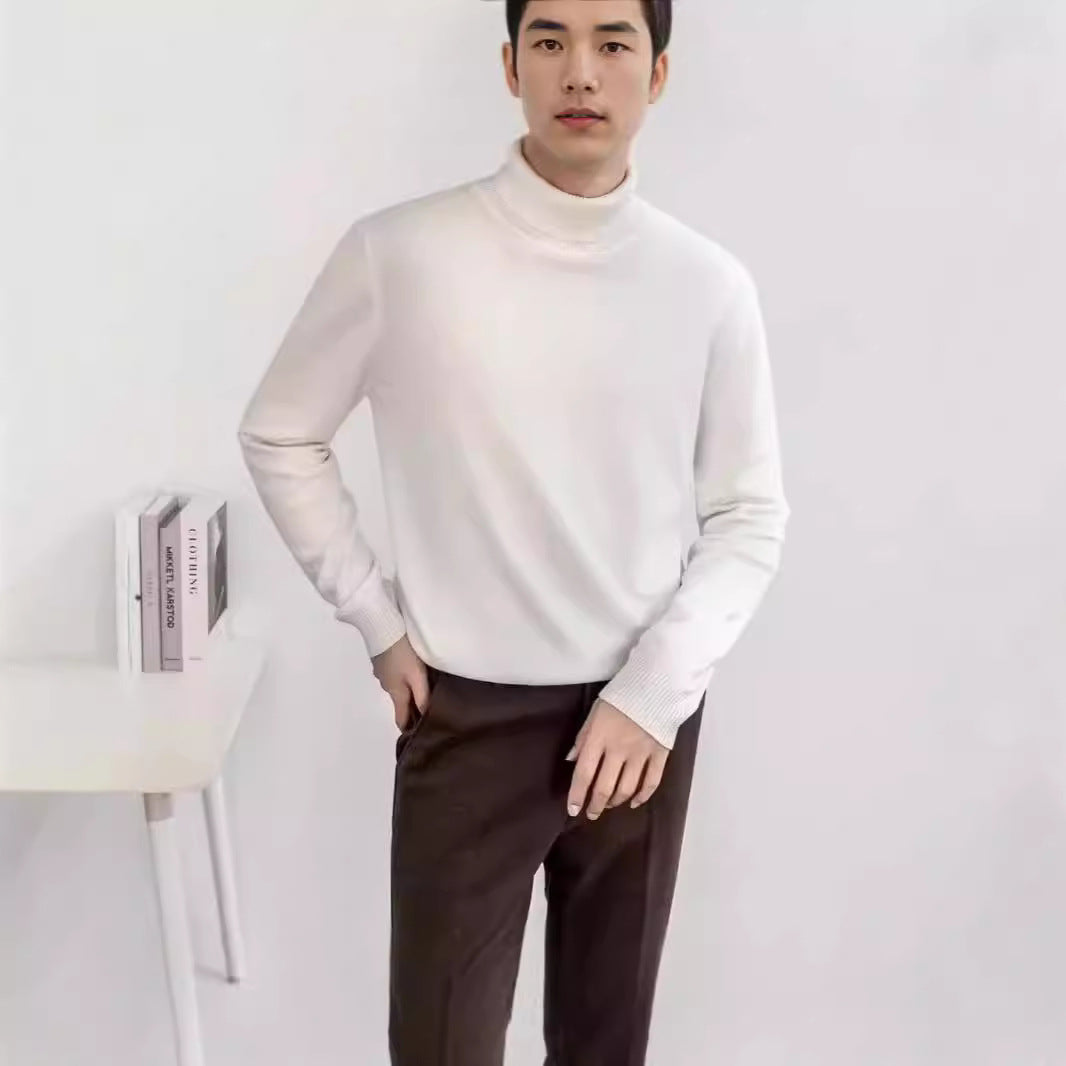 Autumn and Winter Half-neck Sweater Men's Loose All-match Thickened Sweater Men's White Base Mid-neck Slim-fit Sweater