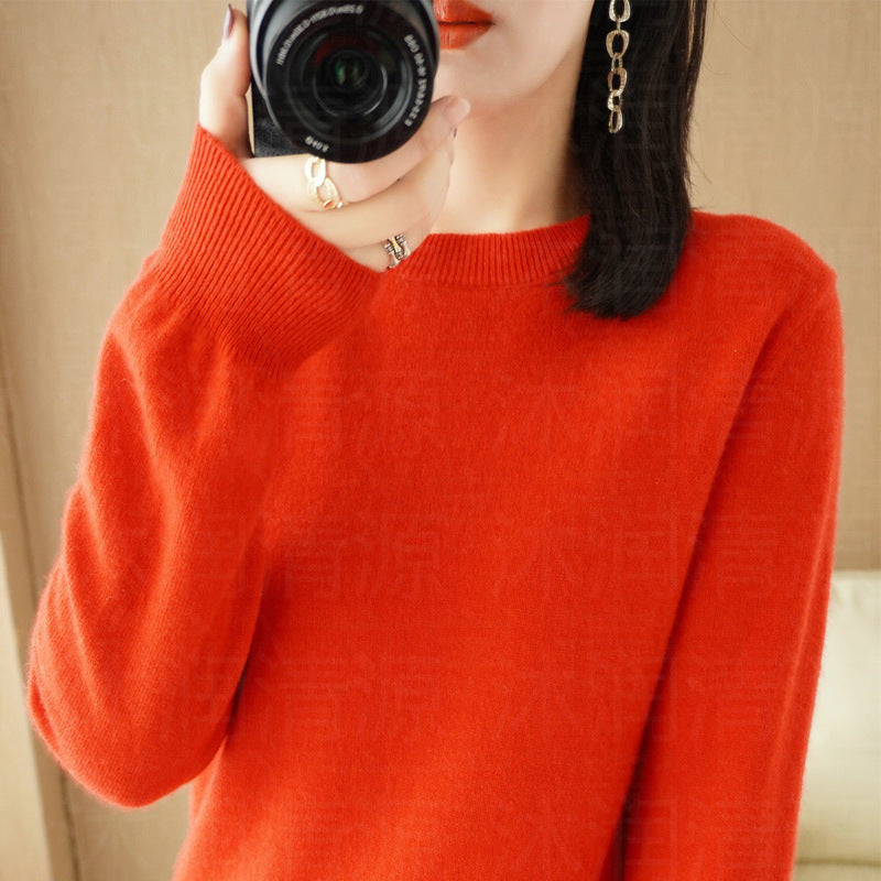 Sweater Women's Autumn and Winter Round Neck Knitted Sweater Women's Thin Long-Sleeved Bottoming Sweater Cross-Border Sweater Women's Non-Wool Knitted Sweater