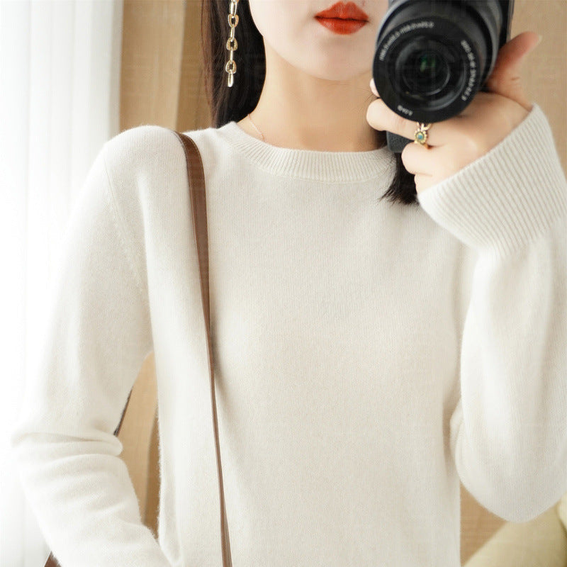 Sweater Women's Autumn and Winter Round Neck Knitted Sweater Women's Thin Long-Sleeved Bottoming Sweater Cross-Border Sweater Women's Non-Wool Knitted Sweater