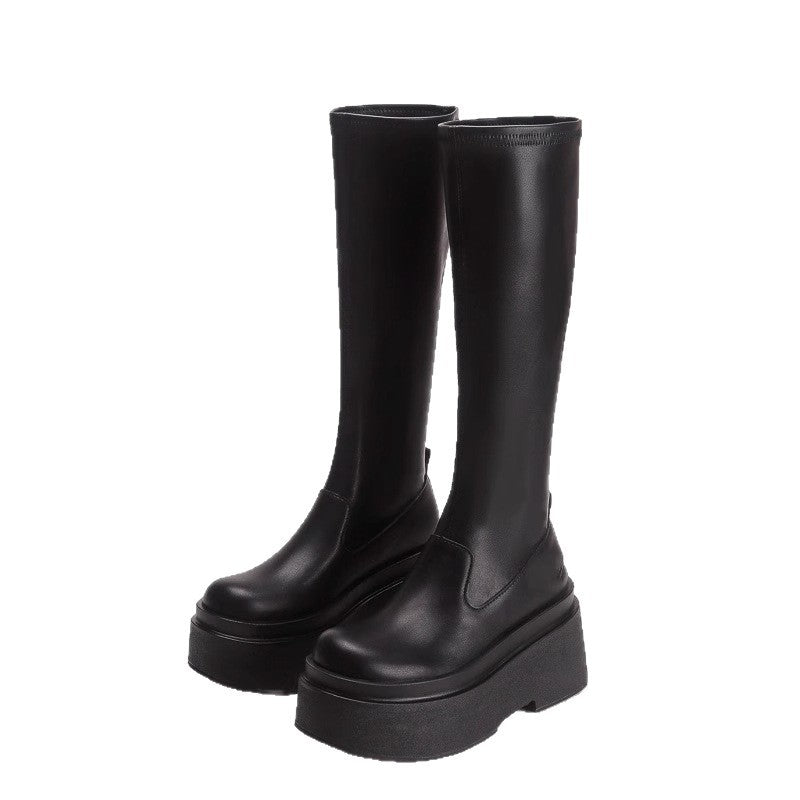 2025 Height-Increasing Thick-Soled Petite Knee-High Boots for Women, Elastic Boots, Slim Boots, Autumn and Winter High Knight Boots