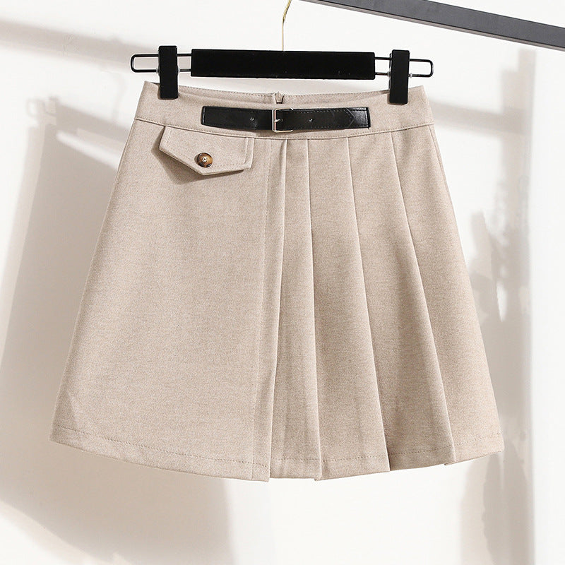Real Shot of Autumn and Winter Skirts, Plus Size Woolen Jk High-Waisted Skirts, Petite Pleated Skirts, Black Culottes