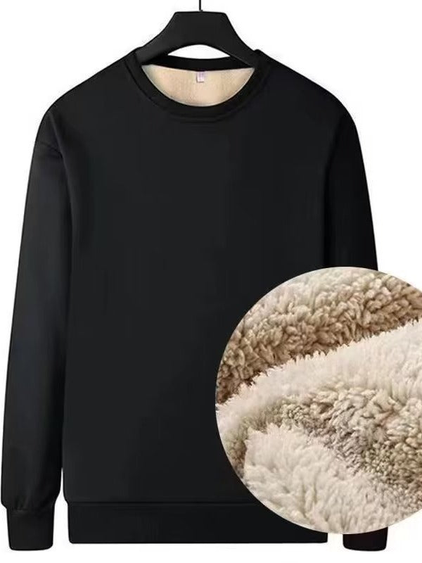 Autumn and Winter Velvet Thickeneded Sweatshirt Men's Lamb Velvet Round Neck Black Bottoming Loose Thermal Intimates Men's Top