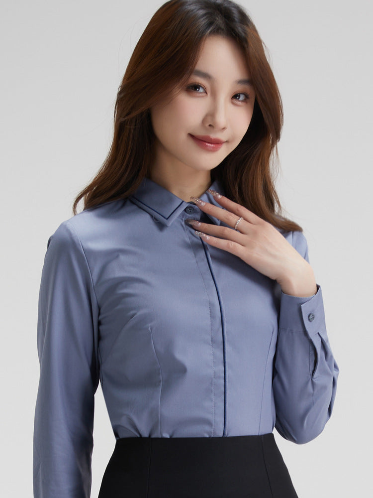 Summer New Women's Long-Sleeved Women's Shirts, Feminine Work Clothing, Slim Fashion, Bamboo Fiber Shirts, Tops, Formal Wear