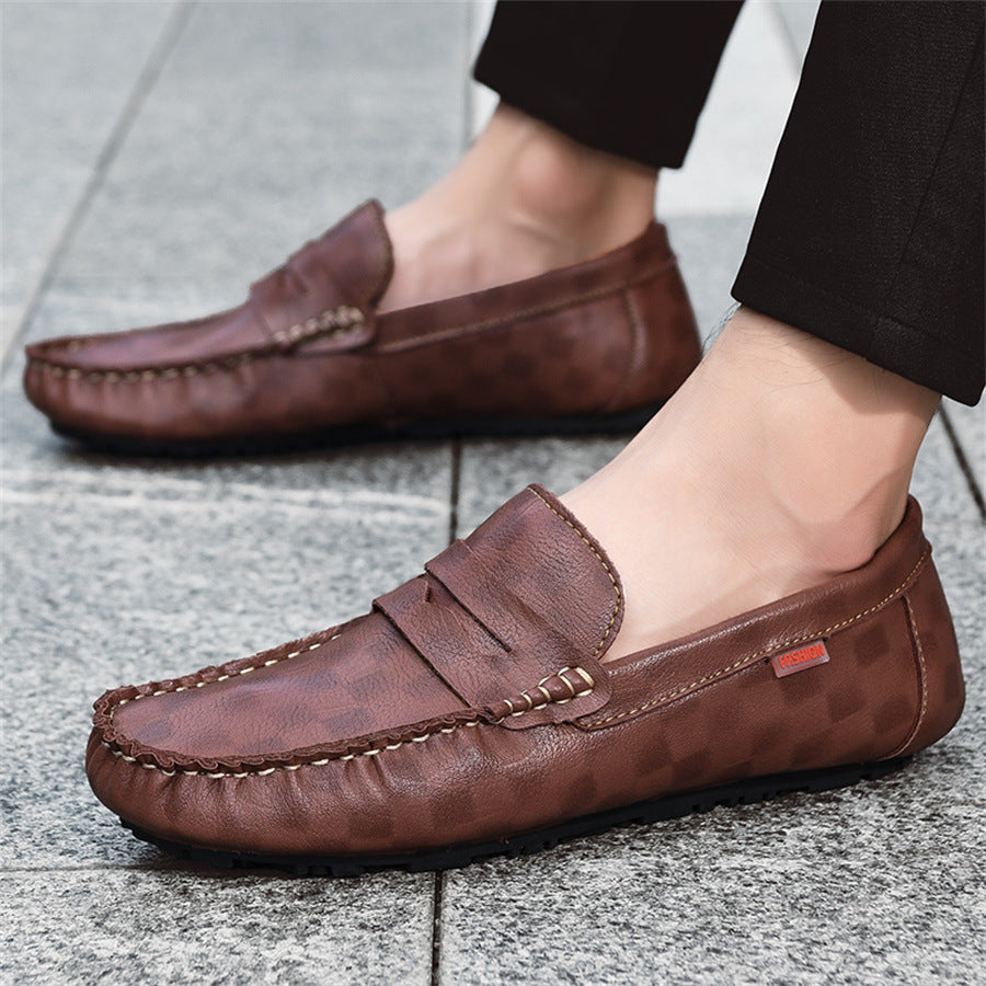 Men's Breathable Loafers 2025 New Trendy Korean Style Genuine Leather Slip-On Soft Sole Casual Shoes
