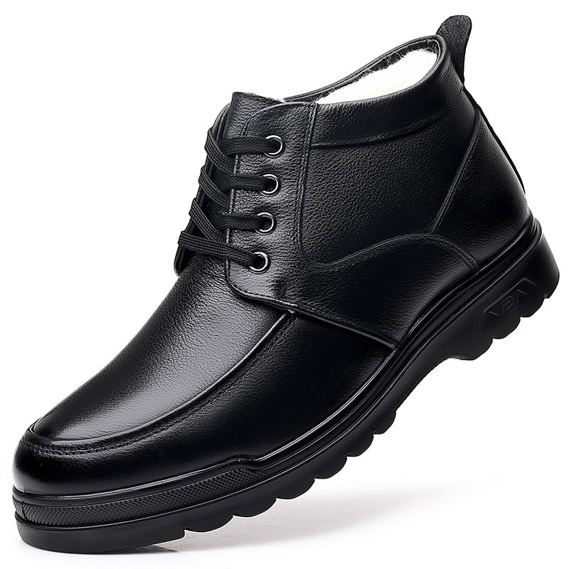Cotton Shoes Men's Winter fleece-lined Warm Men's Cotton Shoes High-top Leather Wool Snow Boots Middle-aged and Old Dad Elder Shoes