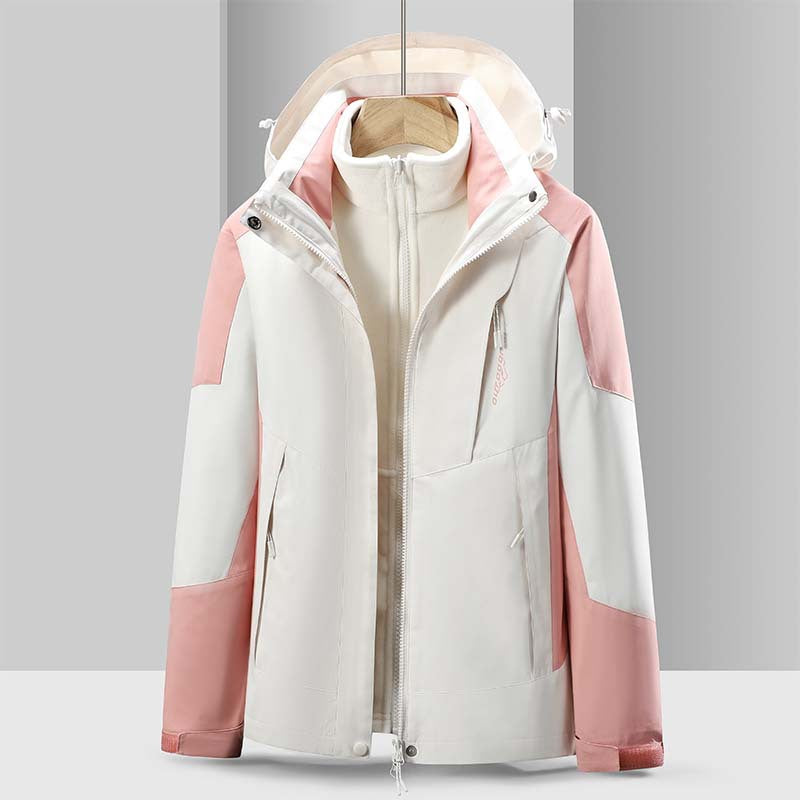 Cross-Border 2023 Outdoor Waterproof and Windproof Three-In-One Detachable Two-Piece Fleece Jacket for Men and Women, Mountaineering Clothing