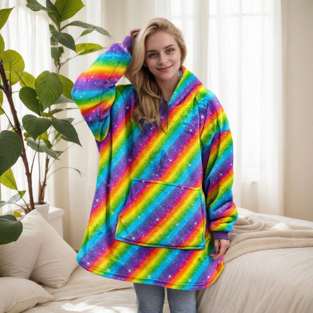 2021 Winter Fleece-Lined Thickened Navy Blue and Dark Gray Zip-Up Lazy Blanket Long-Sleeve Casual Flannel Hoodie