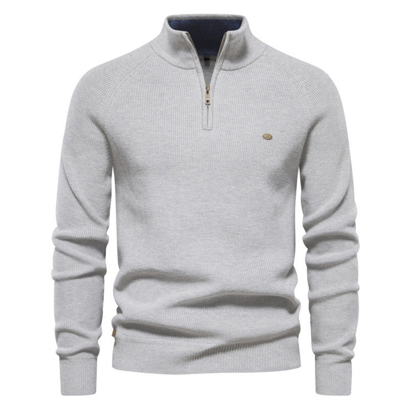 New Men's Long-Sleeve Autumn and Winter Versatile Stand Collar Casual Solid Color Sweater Half-Open Men's In-Stock Wholesale