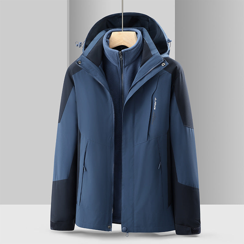 Cross-Border 2023 Outdoor Waterproof and Windproof Three-In-One Detachable Two-Piece Fleece Jacket for Men and Women, Mountaineering Clothing