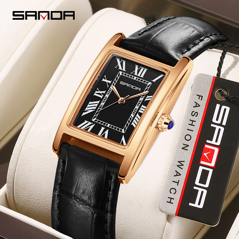 Sanda Live Hot Couple Watch Vintage Square Quartz Watch Waterproof Roman Scale Men's and Women's Watches