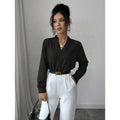 Cross-Border Export New Dropshipping Aliexpress Blouses V Neck Shirt Long-Sleeved Tops