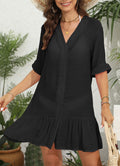 Women's Beach Blouse Cross-border European and American Women's V-neck Ruffled Button Cardigan Casual dress Z1019