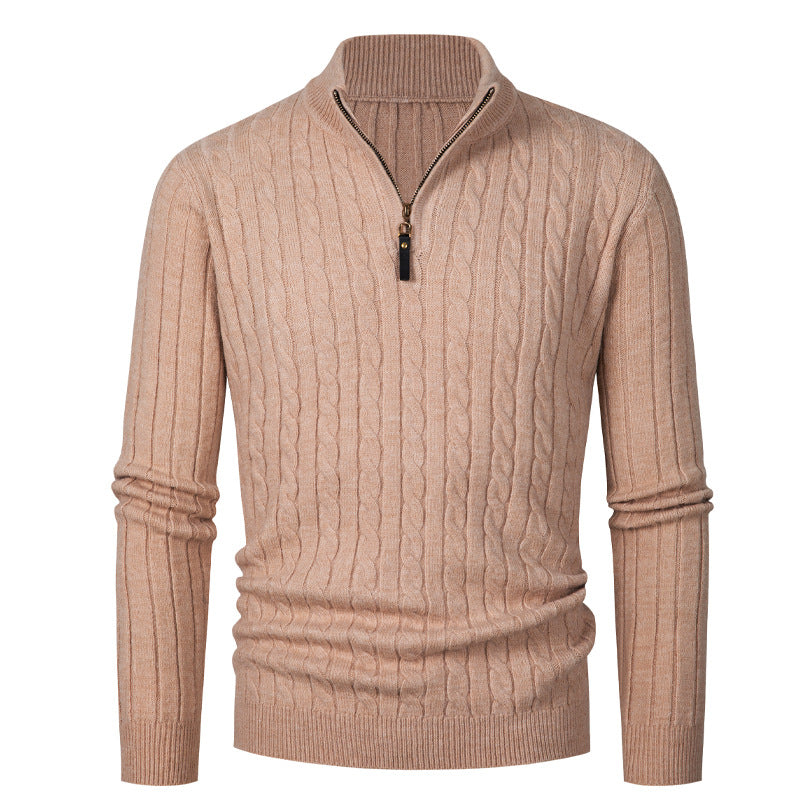 2023 Amazon foreign trade autumn and winter new men's long-sleeved twist half turtleneck zipper sweater sweater top