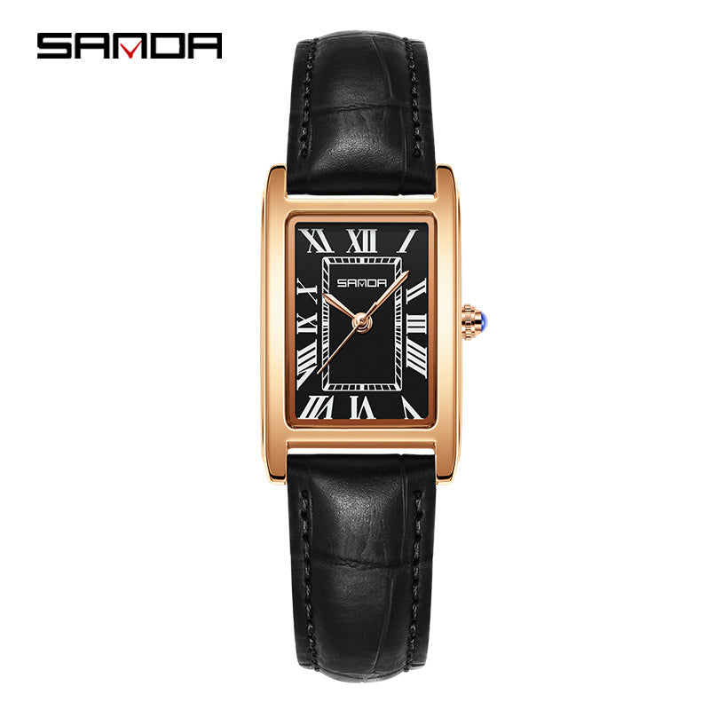 Sanda Live Hot Couple Watch Vintage Square Quartz Watch Waterproof Roman Scale Men's and Women's Watches