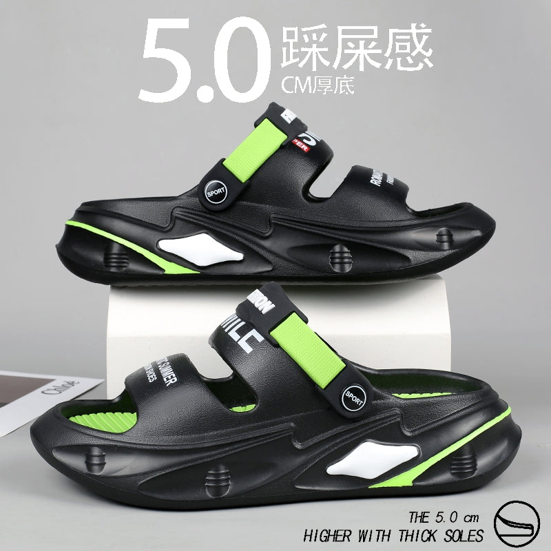 Slippers Men's Summer Outer Wear with Heel Driving Poop-feeling Platform-soled Elevated Sports Beach Sandals