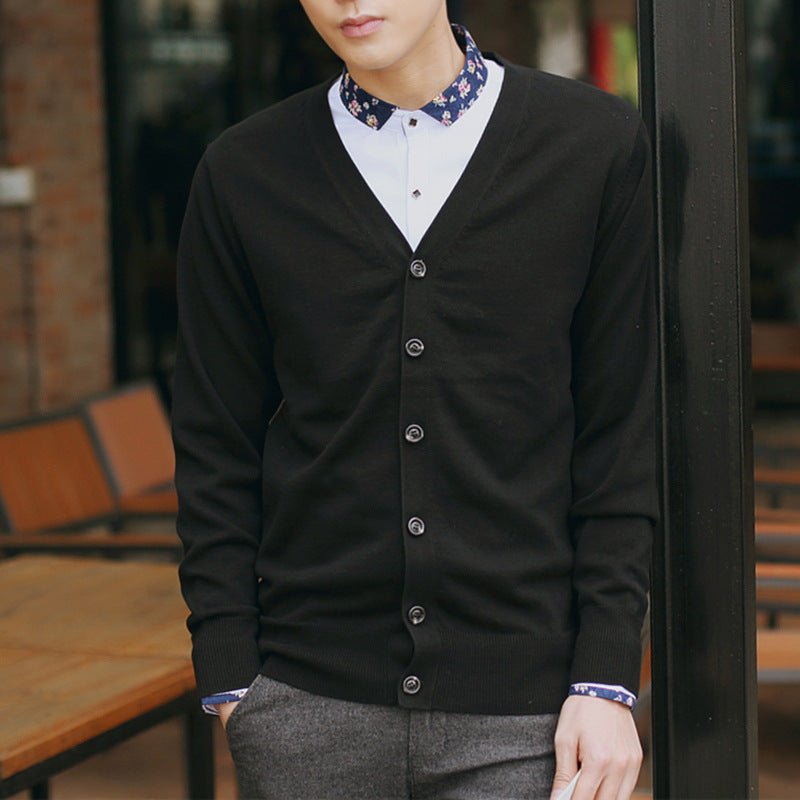 Spring and Autumn New Knitted Sweater Men's Cardigan Thin Sweater Solid Color Young Men's Cotton V-neck Knitted Jacket
