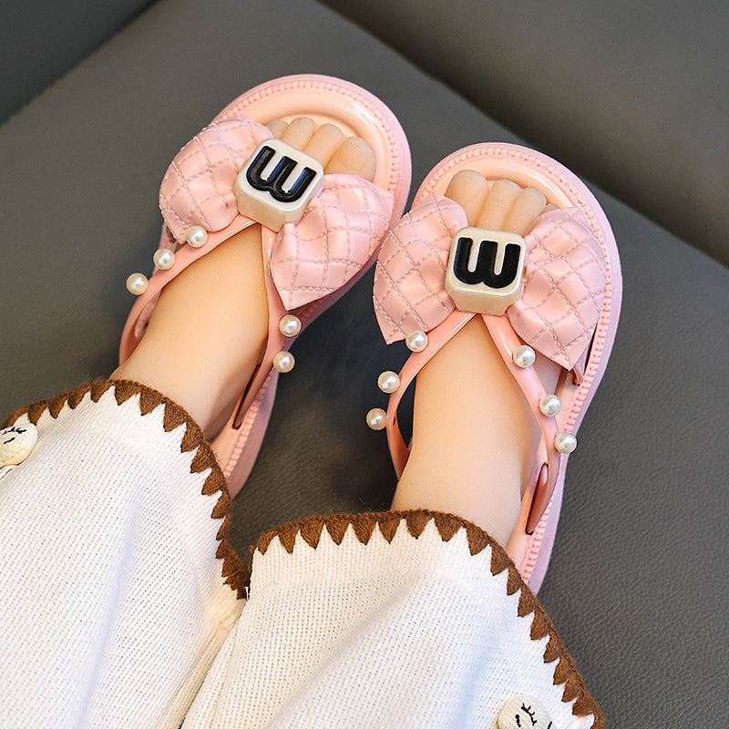 Children's Slippers Cross Slippers Women's 2024 Summer New Cyber Celebrant Beach Bow Chanel Style Slides