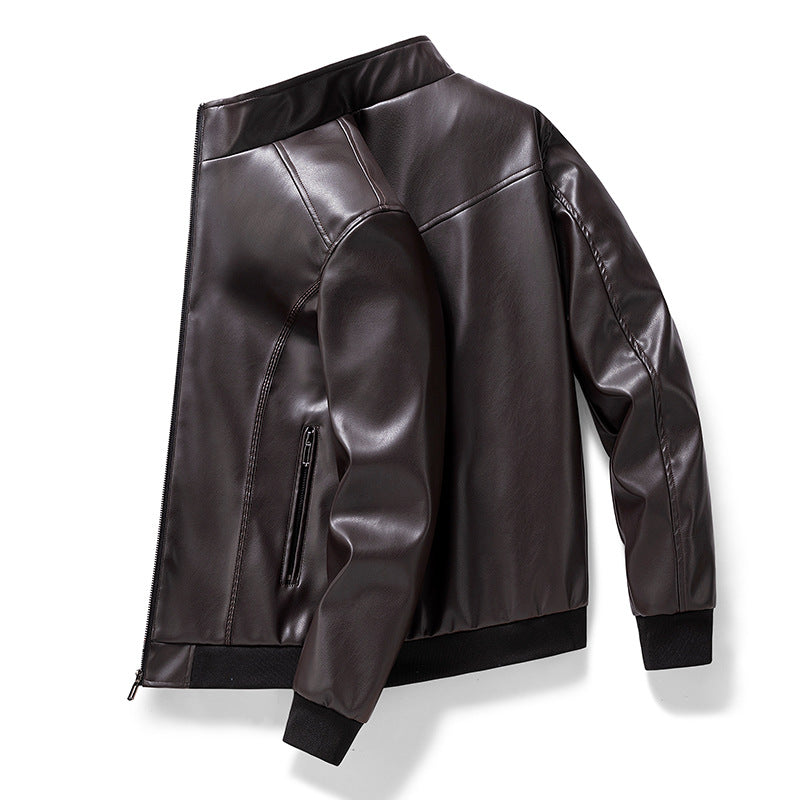 Spring and Autumn Men's Lapel Leather Jacket Loose Fashionable Fat Plus Size Extra Large Size Leather Jacket for Fat Men Casual Thin Leather Jacket