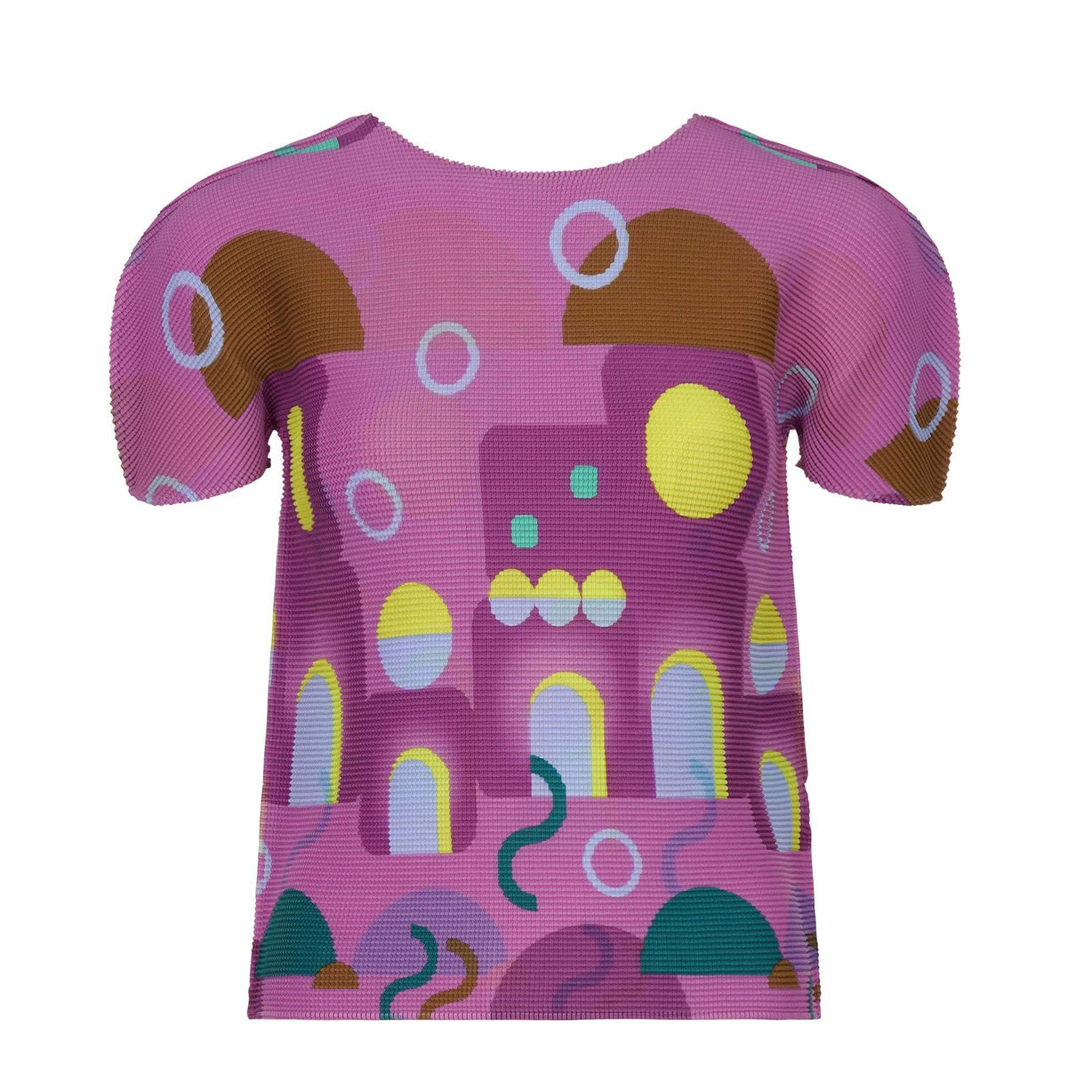 Miyake Design Niche Tops for Women Summer Thin Round Neck Slimming Look Pleated Printed Short-Sleeved T-Shirts for Women