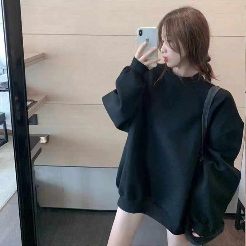 Factory Direct Sales Autumn and Winter Sweatshirts for Women Solid Color Long-Sleeved Round Neck Sweatshirts Korean Style Casual Loose Jacket Plus Size Women's Clothing