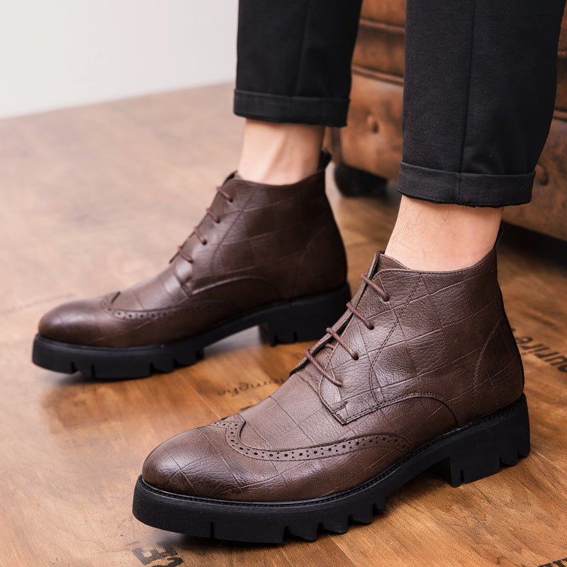 Men's Leather Boots Autumn and Winter New Men's Ankle Shoes Fashion British Style Business Leather Shoes Vintage fleece-lined Trendy Ankle Boots