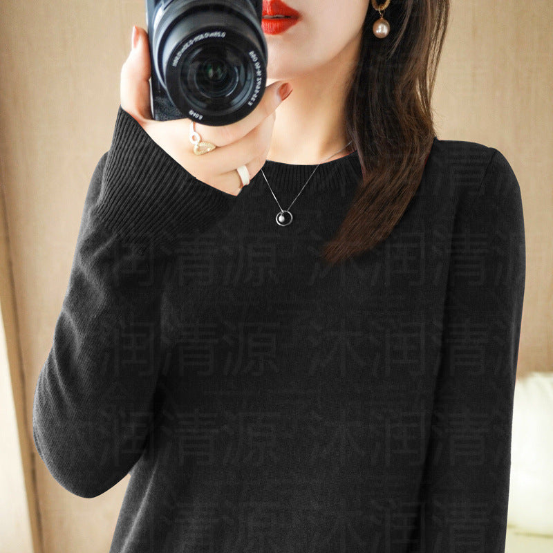 Sweater Women's Autumn and Winter Round Neck Knitted Sweater Women's Thin Long-Sleeved Bottoming Sweater Cross-Border Sweater Women's Non-Wool Knitted Sweater