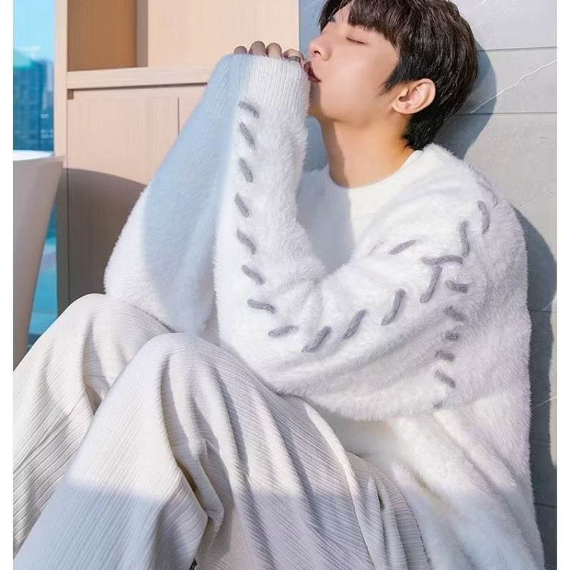 Sweater men's winter fashion brand design round neck sweater warm youth couple autumn and winter long sleeve sweater coat