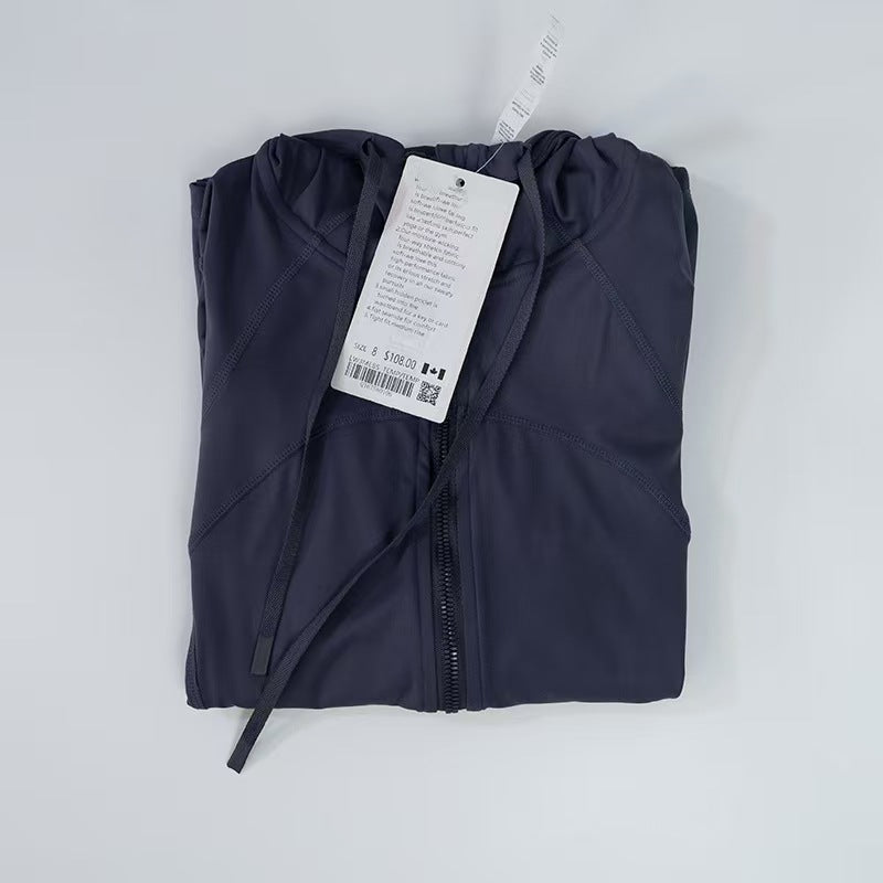 Autumn Yoga Clothing Hooded Fitness Hoodie Quick-drying Jacket Slim-fit Double-sided Scrusted Nylon Breathable Women's Sports Jacket