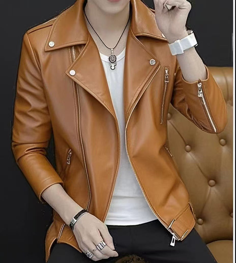 Men's Leather Jacket for Spring and Autumn Korean Style Fashionable Duffian Handsome New White Leather Jacket Men's 2025 Spring Clothes Trendy