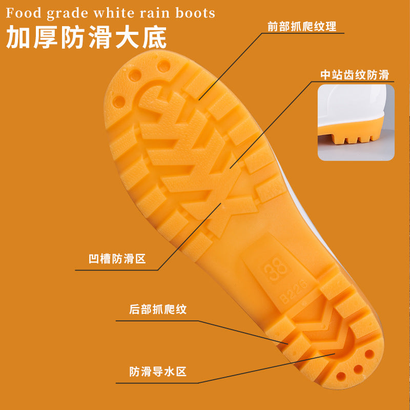 Food Hygiene Boots White Non-slip Labor Protection Rain Boots Wear-resistant Acid and Alkali Resistant Senior high school Low Tube Water Shoes Food Factory Work Shoes